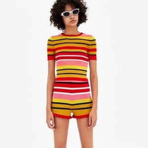 Zara Starburst Stripe Ruffle Knit Shorts
